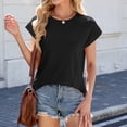 thumbnail image 2 of Plebaso Hauts à Manches Courtes pour Femmes, T-Shirts Décontractés d'Été à Col Rond, Couleur Unie, Tee-Shirt Basique Ample, 2 of 7