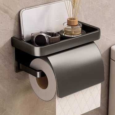 Amzcrzy Étagère en Verre pour Salle de Bain, Boîte Murale pour Papier Hygiénique, Porte-Rouleau de Papier Hygiénique, Support de Papier Hygiénique Sans Perçage, Étagère de Rangement pour Papier Hygiénique, Étagère de Rangement pour Téléphone Mobile, Organisateurs et Rangement de Salle de Bain