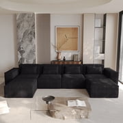 Sodrens 149.62" Modern Modular Sectional Sofa,U-Shape Sofa Cloud Fleece Couch with Pillows,Comfy Sofa with Deep Seats for Living Room,Apartment(4 Seater Sofa with 2 Ottomans,Black)