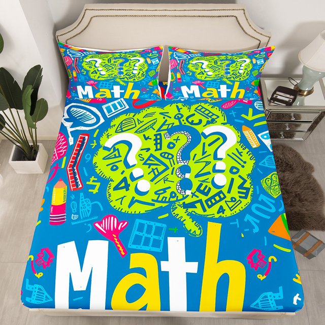 YST Math Equation Bed Sheets For Kids Twin Size Mathematics Formula Biology Bedding Set For Boys Girls Math Geometry Science Fitted Sheet Educational Theme Bed Cover