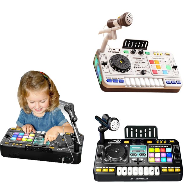 DJ Mixer Table For Kids Ages 3 4 5 6 7 8 Musical Toys With Piano Keys DJ Turntable Reaction Music Games Bluetooth Musical Instruments For Kids