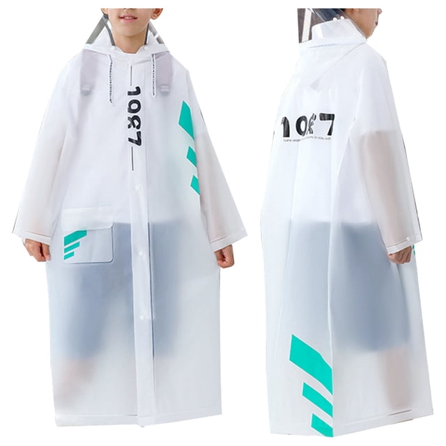PMVFHDE Rain Poncho Children's Raincoat Hidden Backpack Riding Rain Suit Long Large Children's School Poncho Clear,8-10 Years