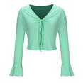 thumbnail image 4 of Plebaso Women's Spring Summer Tops Crop Bell Long Sleeve Ribbed Shirts V Neck Drawstring Casual Knit Tee, 4 of 6