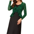 thumbnail image 1 of INSPIRE CHIC Women's Floral Lace Cardigans Tie Front Ruffled Hem Sheer Crop Bolero Shrug S Dark Green, 1 of 6