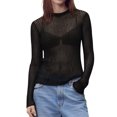thumbnail image 1 of Birdeem Chandail Blouse pour Femmes à Manches Longues, Uni, à Col Rond Dénoyauté, Respirant, en Tricot Ajouré, 1 of 6