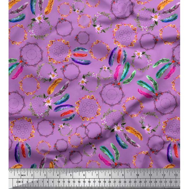 Soimoi Silk Fabric Wreath & Dream Catcher Home Decor Fabric Prints by Yard 42 Inch Wide
