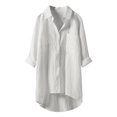 thumbnail image 4 of Weiqiqre Womens Spring Tops Oversized Linen Shirts Blouses Tops Long Sleeve High Low Button Up Shirts, 4 of 4