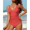 thumbnail image 3 of Charmo Womens V Neck One Piece Swimsuits Ruched Tummy Control Monokini Bathing Suits, 3 of 6