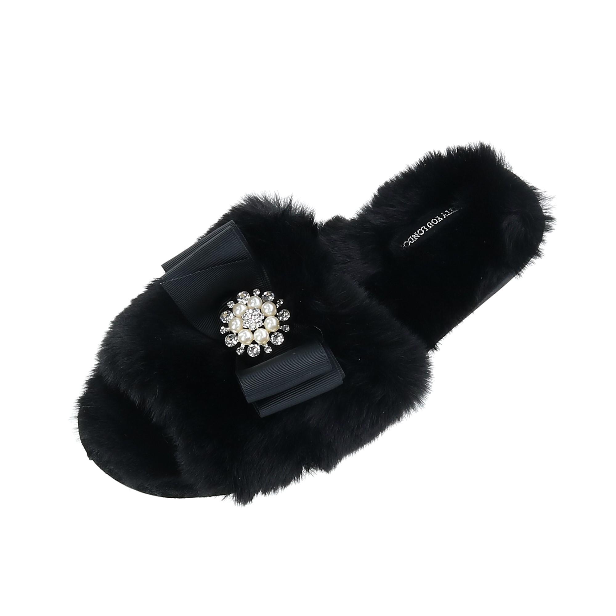 Pretty You London Pantoufle à Enfiler Anya pour Femme avec Nœud et Strass