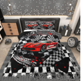 thumbnail image 1 of Erosebridal Ensembles de Couette Voiture de Course pour Ados Format Double, Couettes et Duvets Sports Extrêmes pour Garçons Hommes, Noir Rouge, Réversible 3 Pcs, 1 of 7