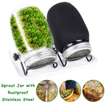 YOPTOP Kit de Pot de Germination en Acier Inoxydable Couvercles et Supports de Germination de Cuisine Ensemble de Germoirs Pot Mason à Grand Ouverture pour Brocoli Luzerne Haricots Mungo,style01