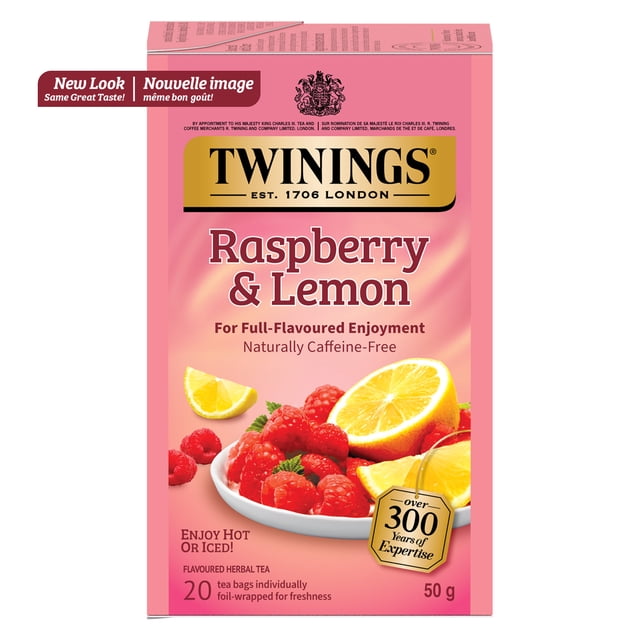 Twinings Raspberry & Lemon Herbal Tea Bags, Sweet & Zesty, Naturally Caffeine Free, 20 Count