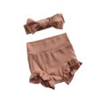 thumbnail image 2 of Xingqing Infant Baby Girls Bloomers Diaper Cover High Waist Elastic Ruffle Shorts Solid Color Underwear Headbands Set, 2 of 7