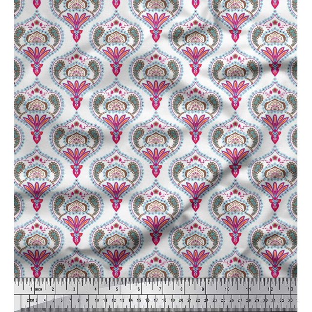 Soimoi Satin Silk Fabric Moroccan Damask Printed Fabric 1 Yard 42 Inch Wide