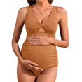 thumbnail image 3 of Charmo V Neck Maternity Swimsuits Ribbed Twist Front Bikini Sets High Waist Pregnancy Bathing Suits for Womens, 3 of 3