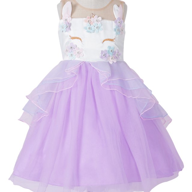 Girls Unicorn Costume Pageant Flower Princess Party Dress