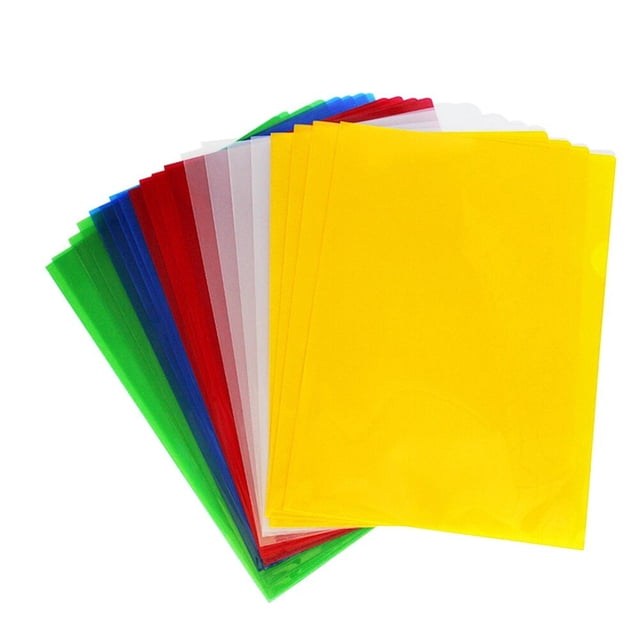 20 Pcs Classeur de Papeterie Transparent A4, Dossier Étanche Type L, Portefeuille Extensible pour Documents - Couleur Aléatoire