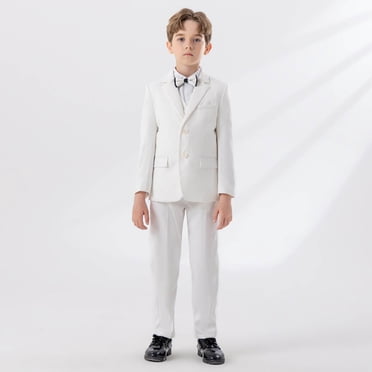 MKOSPLRT Boy's 5 Pieces Tuxedos Toddler Formal Suits Set Kids Slim Fit Suit for Weddings Blazer Vest Pant Suit Tuxedo Set with Shirt Ties