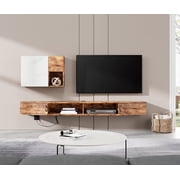 WAMPAT Floating TV Shelf with Power Outlet 70", Wall Mounted TV Stand with Doors, Entertainment Shelf for Living Room,Bedroom,Rustic Brown