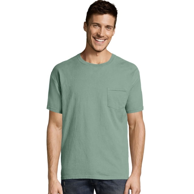 Hanes Mens ComfortWash Garment Dyed Short Sleeve Pocket Tee, S, Cypress Green