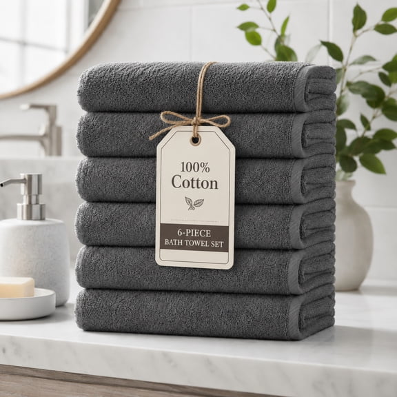 Ensemble de 6 serviettes de bain Swift Home — 100 % coton, luxueusement douces, très absorbantes, séchage rapide, gris