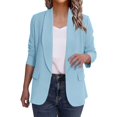 thumbnail image 2 of Women's Casual Blazers Fashion Solid Color Button Open Front Long Sleeve Suit Jackets Work Office Business Blazer Blue L, 2 of 8