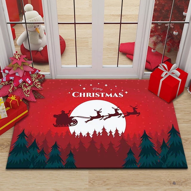 Large Christmas Decor Doormat for Home, Holiday Letter Print Indoor Carpet Rug, Non-Slip Kitchen Bedroom Floor Mat (60x90cm)