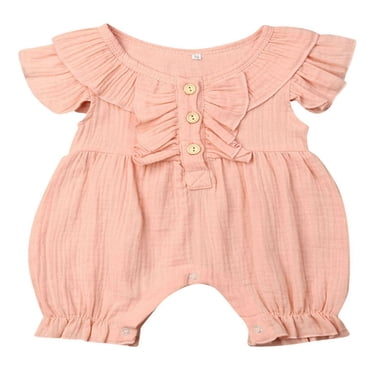 Baby Girl Romper Jumpsuits Button Short Sleeve Solid Clothes