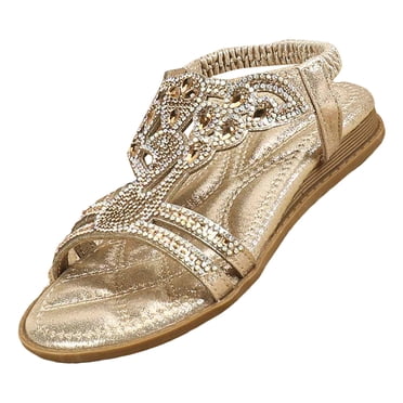 BOBOGOJP Girls Summer Shoes Girls Glitter Beach Shoes Shoes Flat Summer Shoes Glitter Shoes Boho Comfortable Sandals with Rhinestones Glitter Shoes Gold for 1