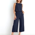 thumbnail image 4 of Cameland 2Pc Fashion Woman Round Neck Solid Sleeveless Blouse +Loose Pockets Pants Sets, 4 of 7