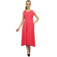 thumbnail image 2 of Bimba Robe en Rayonne de Designer pour Femme avec Poches, Maxi Unie Couleur Pêche avec Foulard - 20, 2 of 6