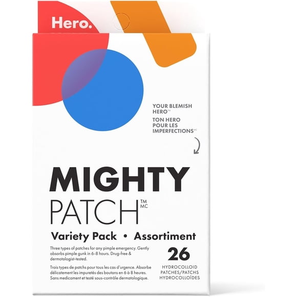 Hero Cosmetics Mighty Patch Variety pack – Hydrocolloid Patches for Pimples on Face and Body, Day and Night, Blemishes, 26 Count