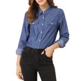 thumbnail image 1 of INSPIRE CHIC Women's Point Collar Long Sleeve Button Down Polka Dots Shirt, 1 of 6