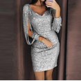 thumbnail image 2 of Ketyyh-chn99 Robes d'Été pour Femmes Plage Femme Robe Élégante de Soirée Manches Longues Robe Longue Confortable Argent,TG, 2 of 2