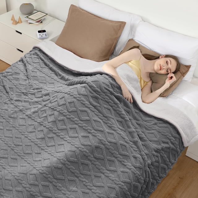 90x100 Heated Throw Blanket with Thick Tufted Cable Pattern,10 Heat Levels&10Timer Settings,Electric Throw with Intelligent Temperature Control,Machine Washable,Fast Heating,Grey