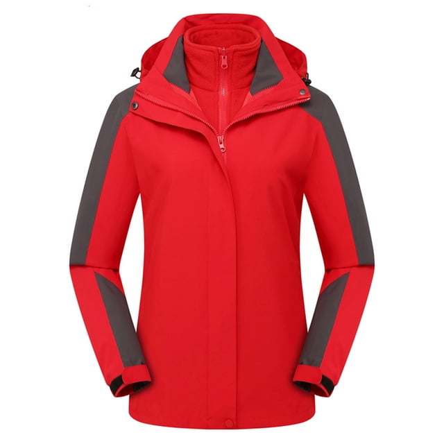 LSLJS Women Solid Rain Jacket Outdoor Hooded Raincoat Windproof Top( Red, XXL)
