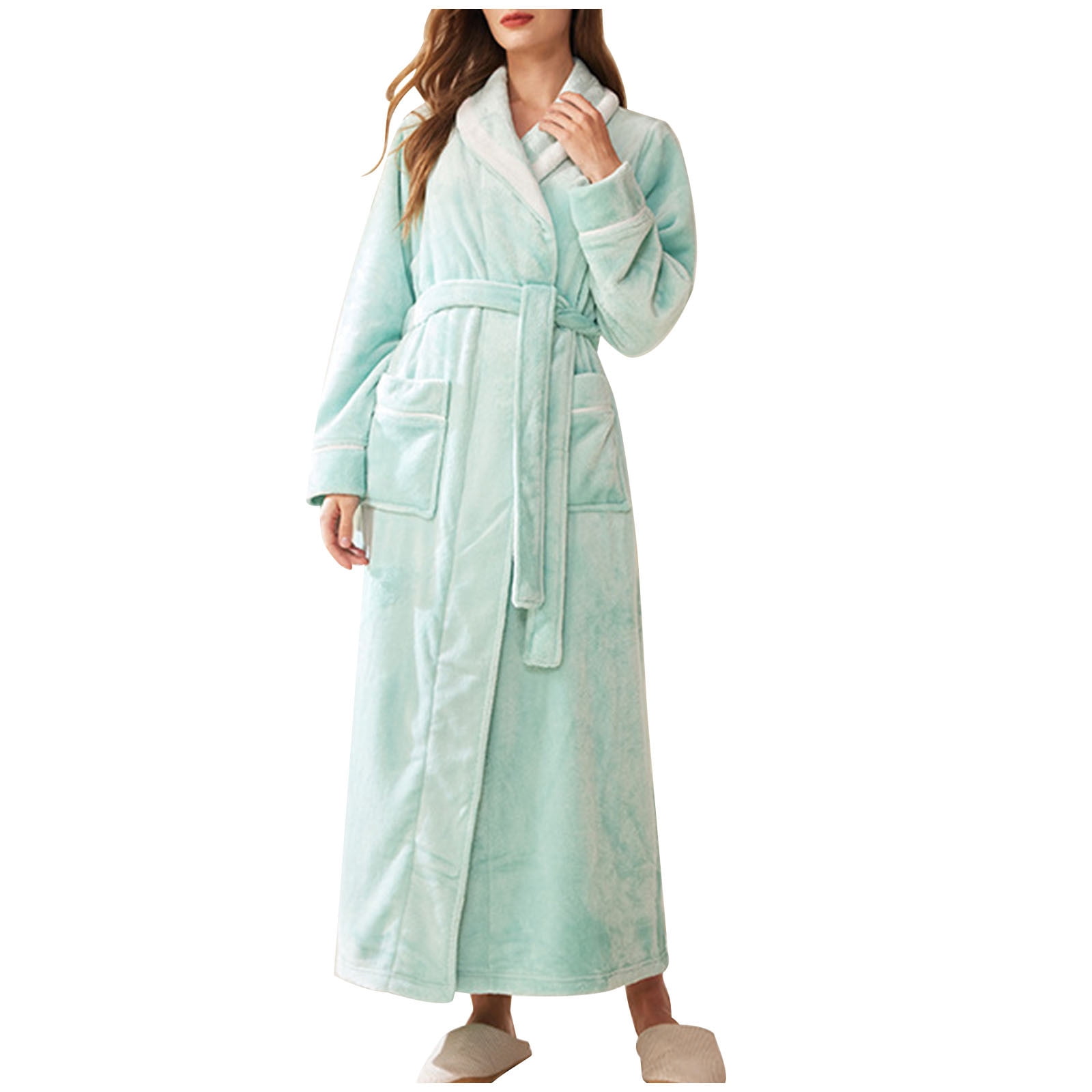 Timegard Nightgowns for Women Bathrobe Long Sleeve Long Plush Robes Fall Winter Warm Robe with Pockets