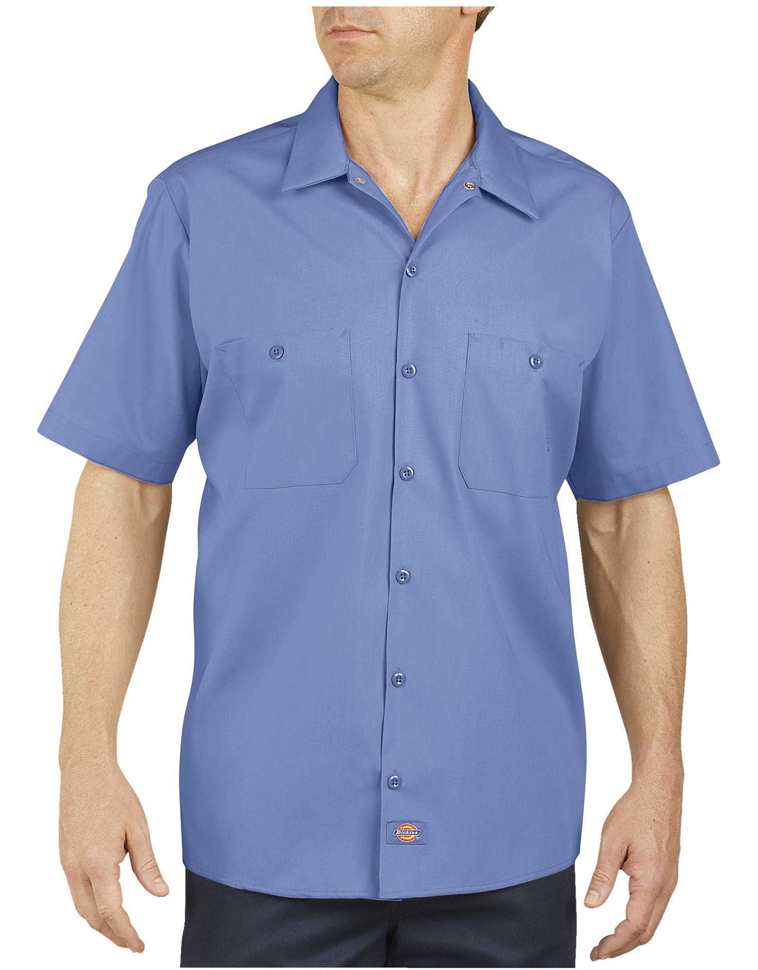 Dickies Mens Industrial Short Sleeve Work Shirt, LT, Light Blue DOW