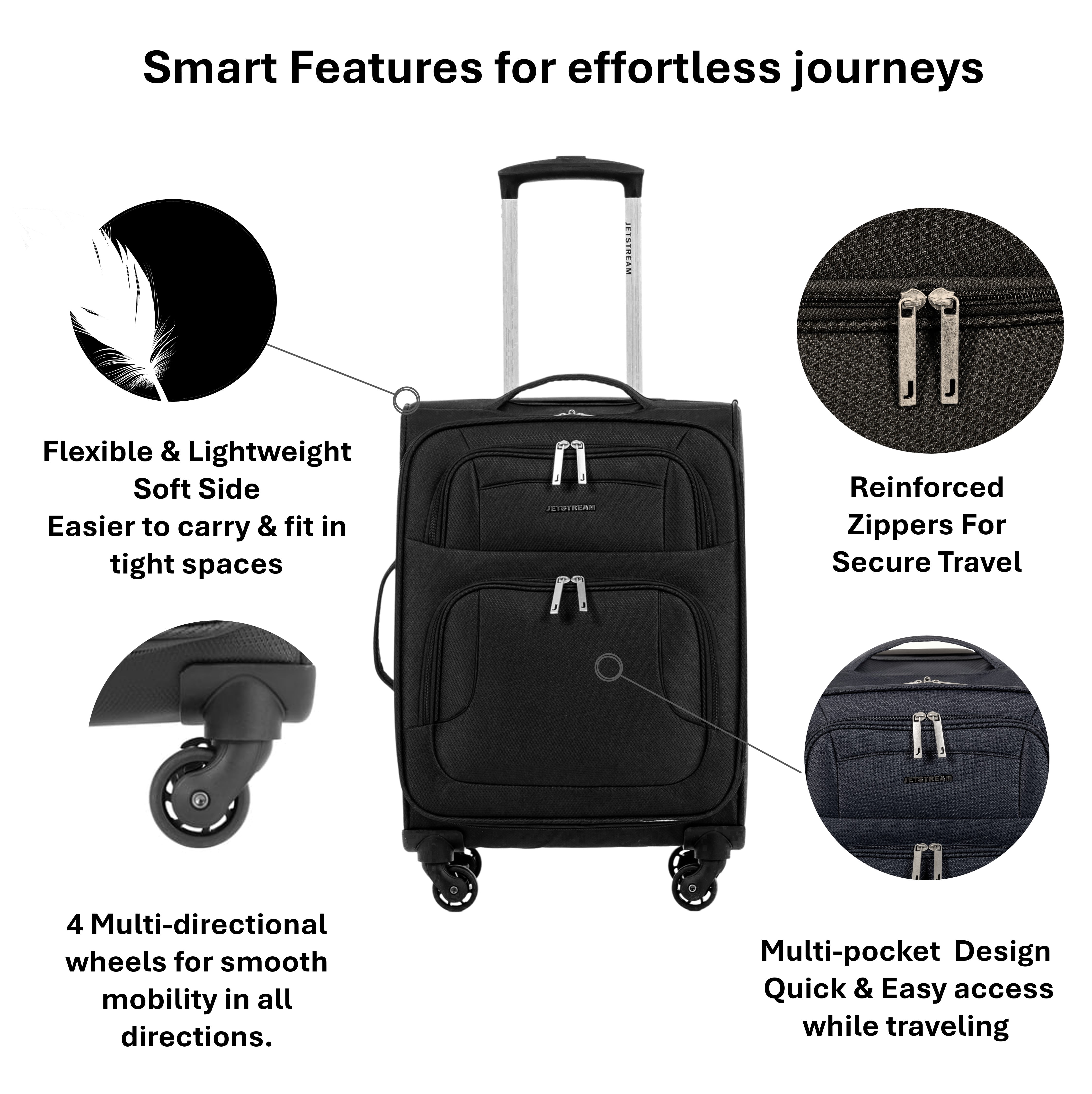 Jetstream Valise Cabine Souple, Valise de Voyage Légère à Roulettes avec Roues Pivotantes