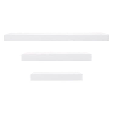 Kiera Grace Set of Three Maine Simple & Classic Decorative Engineered Wood Floating Wall Shelves For Home, Room, & Office, 12" / 16" / 24", White