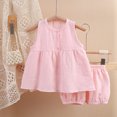 thumbnail image 1 of TopLLC Ensembles de Blouses et Chemises à Manches Courtes Col Rond Mode Décontractée pour Filles Hauts à Manches Courtes Col Rond Boutons Pantalons Courts Unis Ensemble Fille, 1 of 3