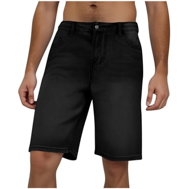 hotojiny Baggy Jean Shorts for Men Casual Loose Fit Wide-Leg Denim Shorts Vintage Knee Length Streetwear with Pockets