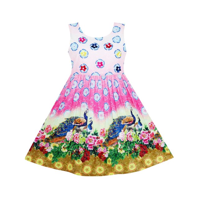Robe Fille Motif Cercle Paon Chinois Fleur 12 Ans