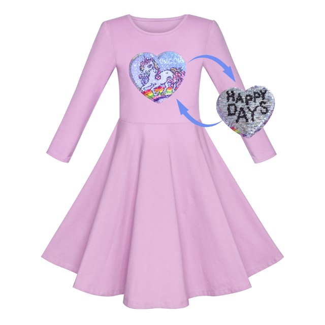 Robe Fille Coton Violet Unicorn à Paillettes Manches Courtes Décontractée 8 Ans