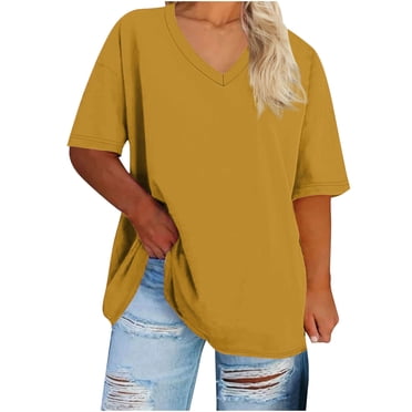 FAIWAD Womens Tops Summer Plus Size Casual V Neck Short Sleeve Drop Shoulder T-Shirt Loose Comfy Basic Tunic Tops
