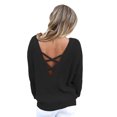 thumbnail image 3 of Pull Femme Gris/kaki/marron/noir/rouge/vert Dos Croisé Ajouré, 3 of 3
