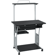 FullFurnique Rolling 3-Tier Computer Desk with Detachable Top Shelf, Black