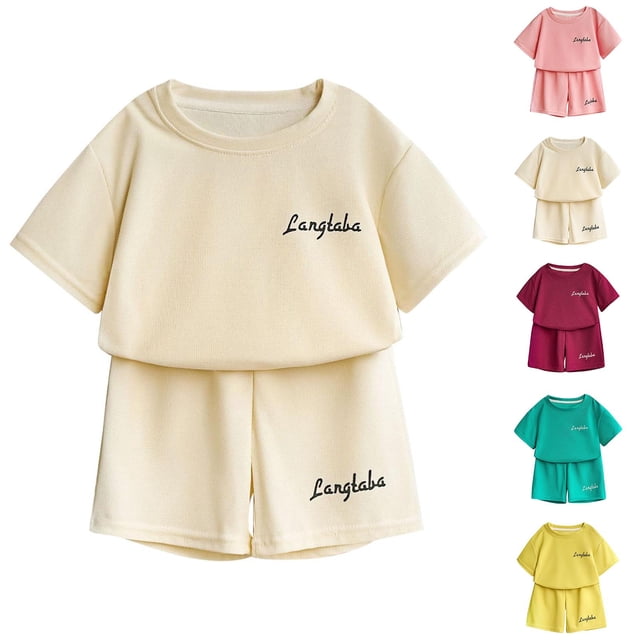 Qtocio Ensemble Décontracté pour Filles, T-Shirt à Manches Courtes à Col Rond et Pantalon à Taille Élastique pour l'Été