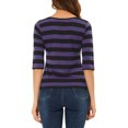 thumbnail image 3 of INSPIRE CHIC Hauts pour Femmes Non Doublés Col Rond Manches au Coude Coupe Ajustée T-Shirt Décontracté m Noir Violet, 3 of 6
