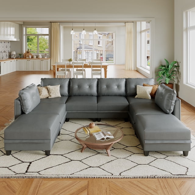 LLappuil Modular Sectional Sofa, 8 Seat Modular Sectional Sofa with Storage, Faux Leather Waterproof Sofa for Living Room